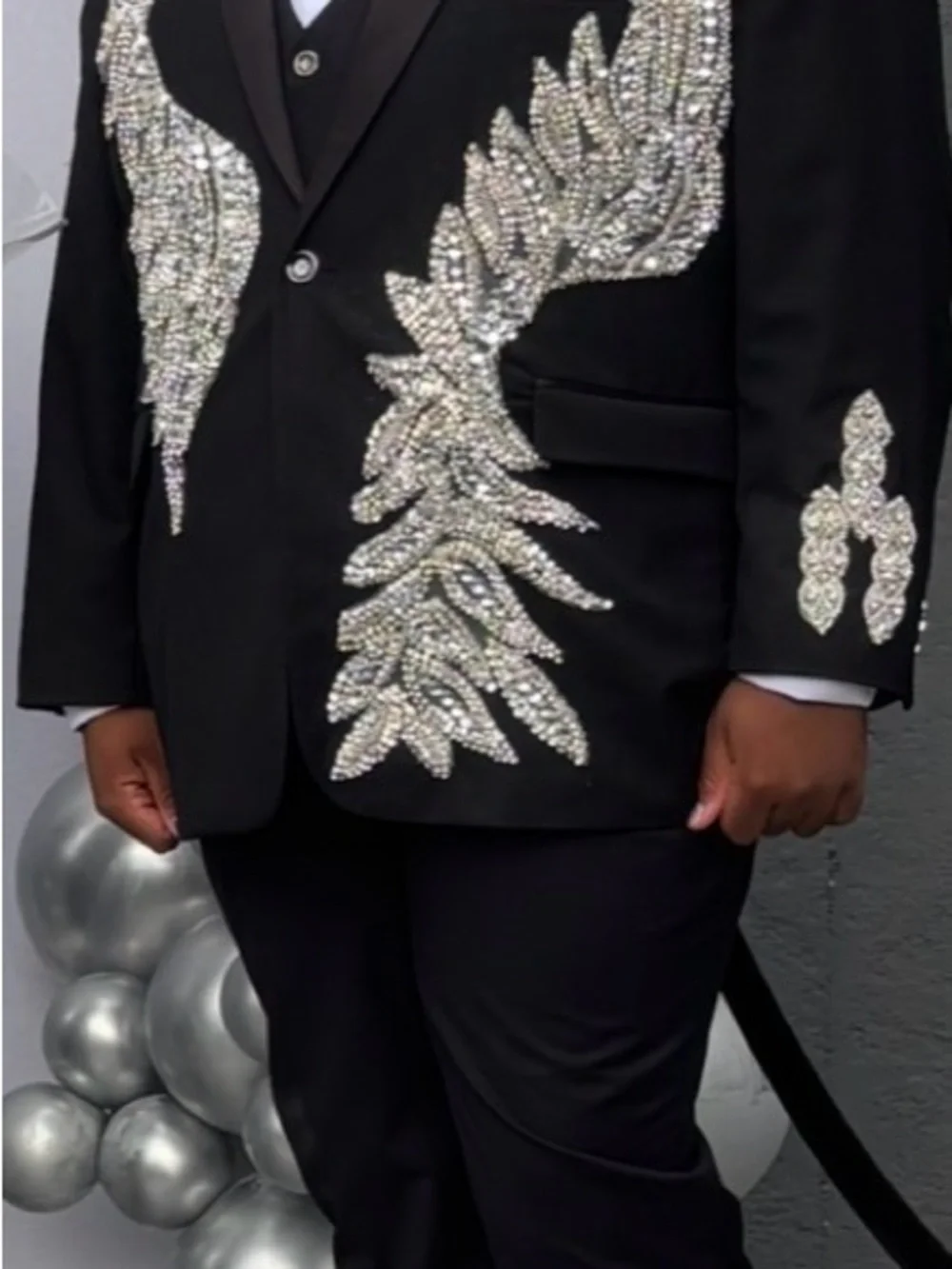 Men's Black Blazer with Silver Crystal Embellishment